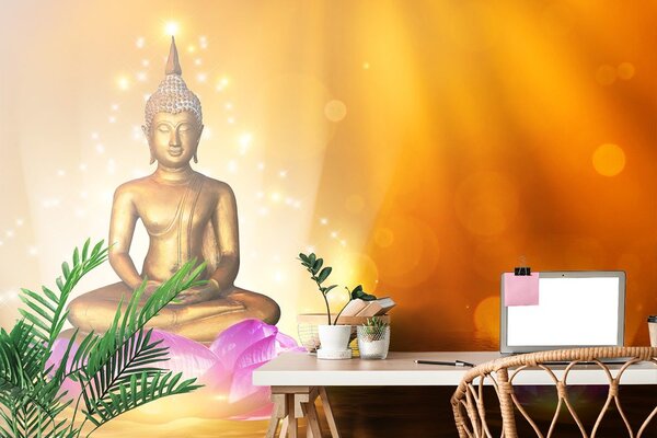 Carta da parati – Statua di Buddha su fiore di loto