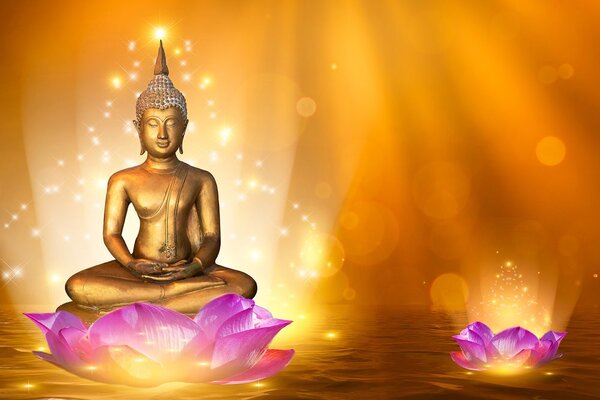 Carta da parati – Statua di Buddha su fiore di loto