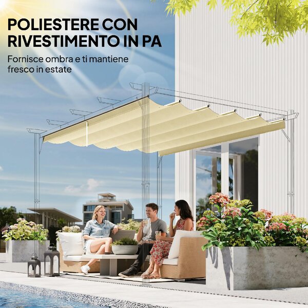 VivaGarden Copertura Pergola con 10 Fori di Drenaggio in Poliestere 250x255 cm per Pergola 3x3m colore Crema