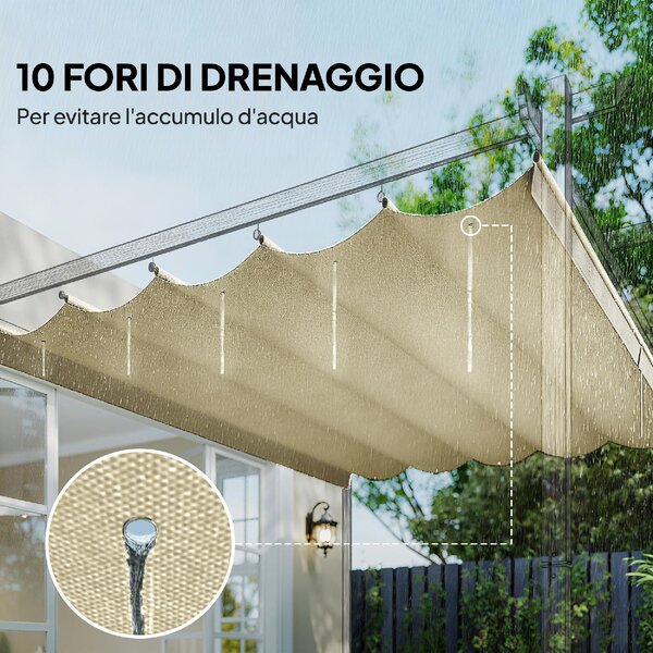 VivaGarden Copertura Pergola con 10 Fori di Drenaggio in Poliestere 250x255 cm per Pergola 3x3m colore Crema