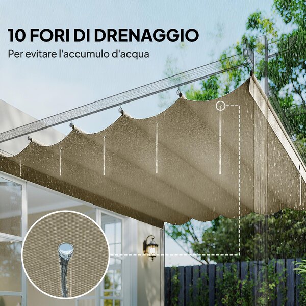 VivaGarden Copertura Pergola con 10 Fori di Drenaggio in Poliestere 250x255 cm per Pergola 3x3m colore Beige