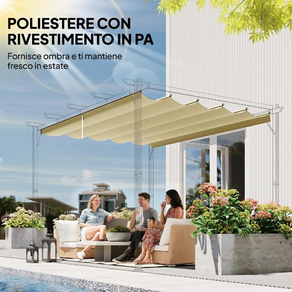 VivaGarden Copertura Pergola con 10 Fori di Drenaggio in Poliestere 250x255 cm per Pergola 3x3m colore Beige