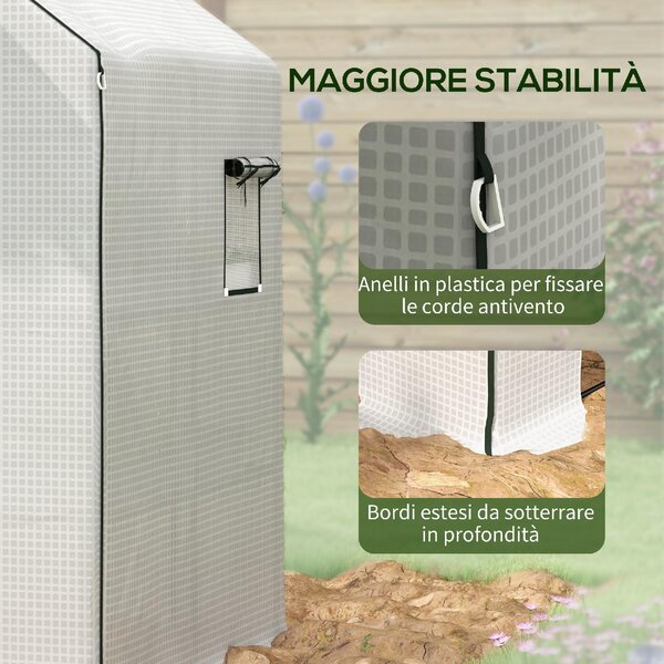 VivaGarden Copertura Serra da Giardino in PE con Porta a Cerniera e Finestre 140x143x190 cm colore Bianco