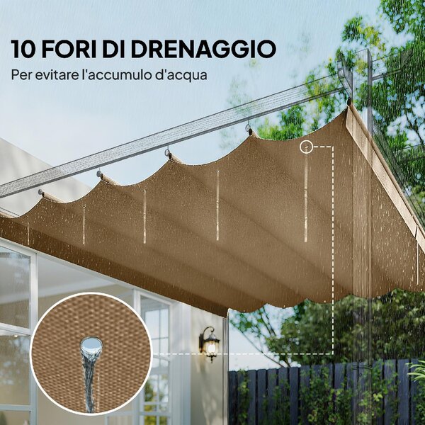 VivaGarden Copertura Pergola con 10 Fori di Drenaggio in Poliestere 250x255 cm per Pergola 3x3m colore Marrone Chiaro