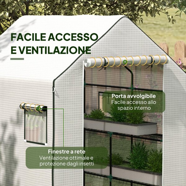 VivaGarden Copertura Serra da Giardino in PE con Porta a Cerniera e Finestre 140x143x190 cm colore Bianco