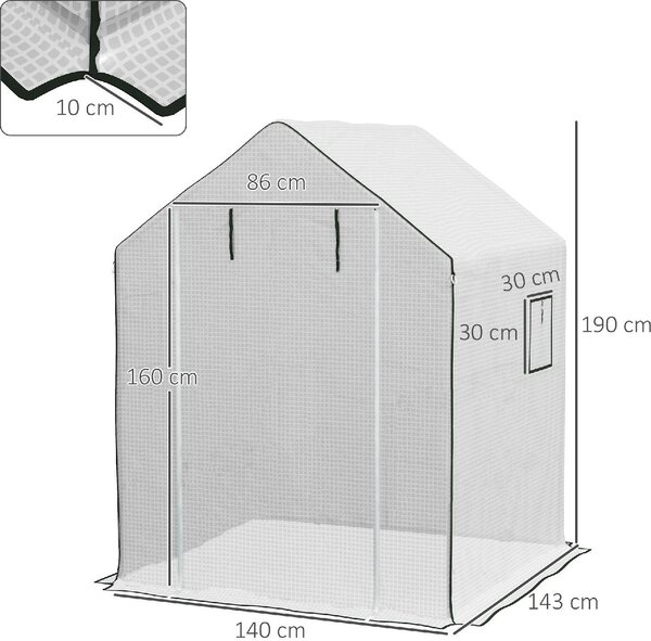 VivaGarden Copertura Serra da Giardino in PE con Porta a Cerniera e Finestre 140x143x190 cm colore Bianco