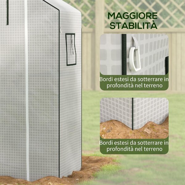 VivaGarden Copertura Serra da Giardino in PE con Porta a Cerniera e Finestre 140x73x190 cm colore Bianco