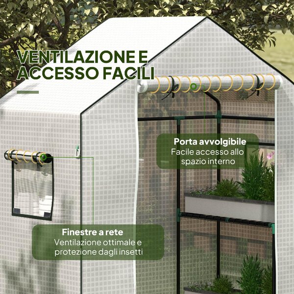 VivaGarden Copertura Serra da Giardino in PE con Porta a Cerniera e Finestre 140x73x190 cm colore Bianco