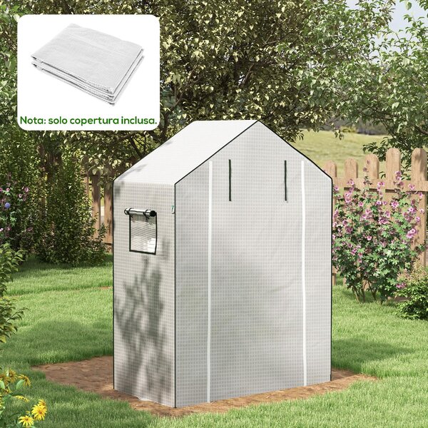 VivaGarden Copertura Serra da Giardino in PE con Porta a Cerniera e Finestre 140x73x190 cm colore Bianco