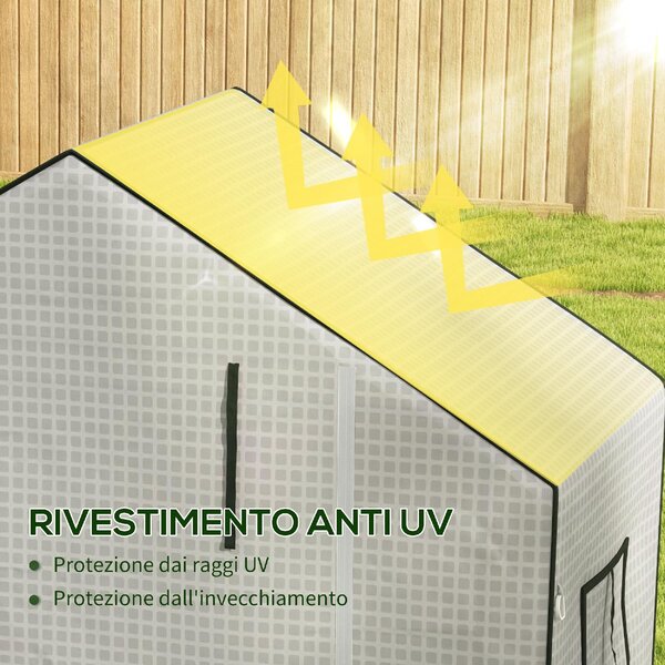 VivaGarden Copertura Serra da Giardino in PE con Porta a Cerniera e Finestre 140x73x190 cm colore Bianco