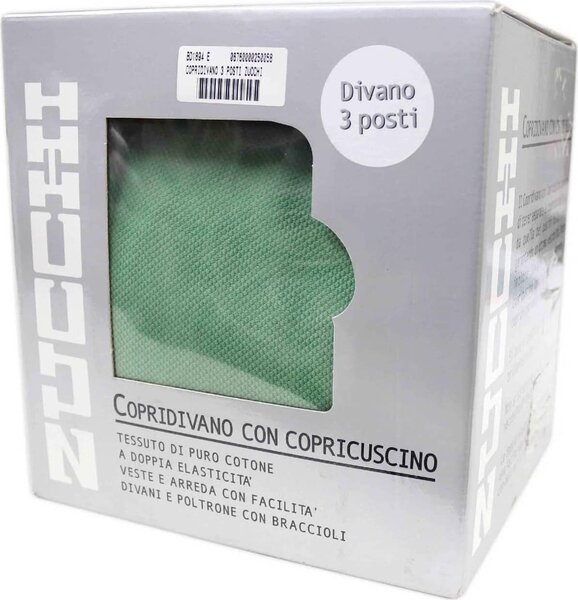 ZUCCHI Copridivano 3 Posti elasticizzato Tinta Unita con Copricuscino colore Verde - Zucchi