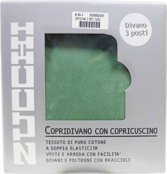 ZUCCHI Copridivano 3 Posti elasticizzato Tinta Unita con Copricuscino colore Verde - Zucchi