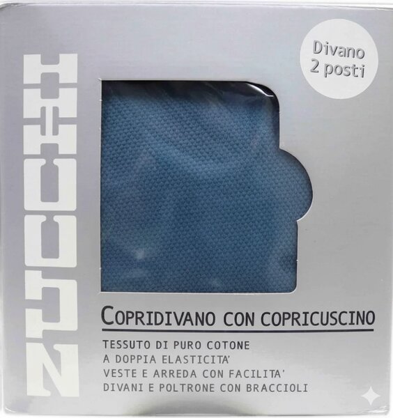 ZUCCHI Copridivano 2 Posti elasticizzato Tinta Unita con Copricuscino colore Avio - Zucchi