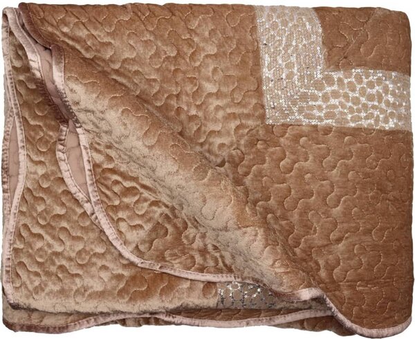 Blanco Raya Copriletto Matrimoniale in Poliestere con bordo di Pailettes colore Caff - TK01