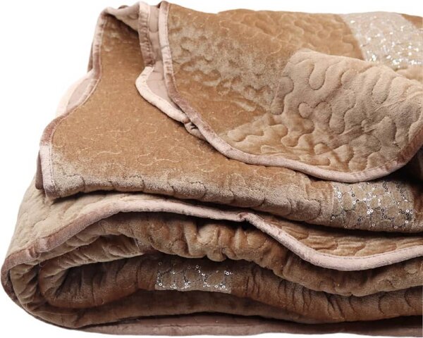 Blanco Raya Copriletto Matrimoniale in Poliestere con bordo di Pailettes colore Caff - TK01