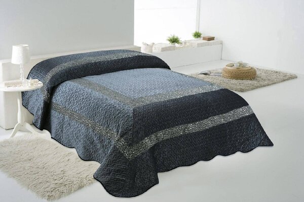 Blanco Raya Copriletto Matrimoniale in Poliestere con bordo di Pailettes colore Grigio - TK01
