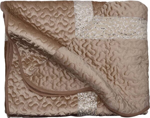 Blanco Raya Copriletto Matrimoniale in Poliestere con bordo di Pailettes colore Crema - TK01