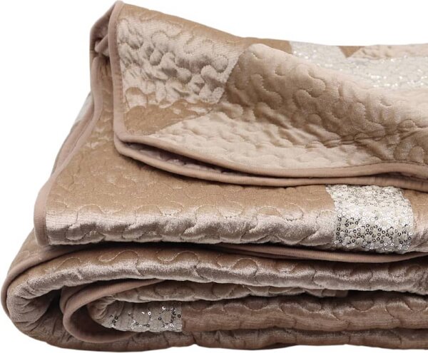 Blanco Raya Copriletto Matrimoniale in Poliestere con bordo di Pailettes colore Crema - TK01