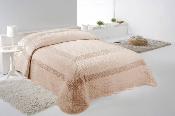 Blanco Raya Copriletto Matrimoniale in Poliestere con bordo di Pailettes colore Ecr - TK01