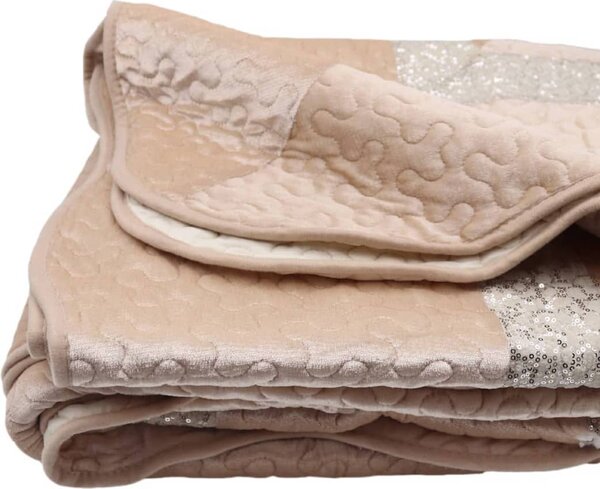 Blanco Raya Copriletto Matrimoniale in Poliestere con bordo di Pailettes colore Ecr - TK01