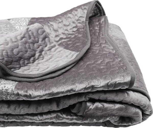 Blanco Raya Copriletto Matrimoniale in Poliestere con bordo di Pailettes colore Grigio Perla - TK01