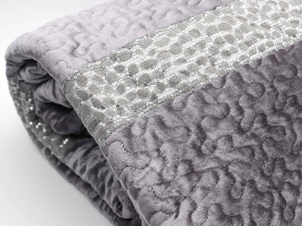 Blanco Raya Copriletto Matrimoniale in Poliestere con bordo di Pailettes colore Grigio Perla - TK01