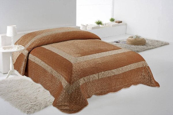 Blanco Raya Copriletto Matrimoniale in Poliestere con bordo di Pailettes colore Caff - TK01