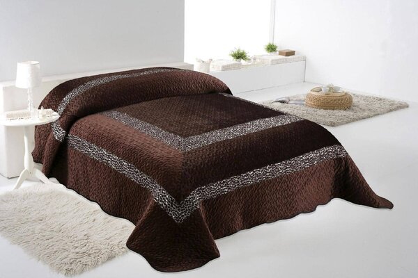 Blanco Raya Copriletto Matrimoniale in Poliestere con bordo di Pailettes colore Marrone - TK01