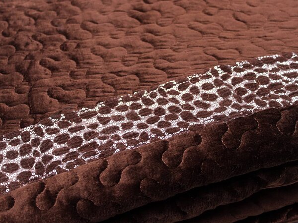 Blanco Raya Copriletto Matrimoniale in Poliestere con bordo di Pailettes colore Marrone - TK01