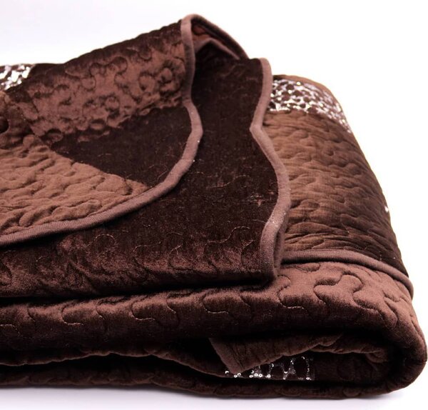 Blanco Raya Copriletto Matrimoniale in Poliestere con bordo di Pailettes colore Marrone - TK01