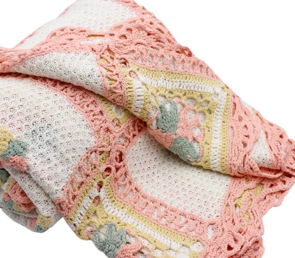 Elite Copriletto Matrimoniale lavorazione Uncinetto colore Rosa - T0023A