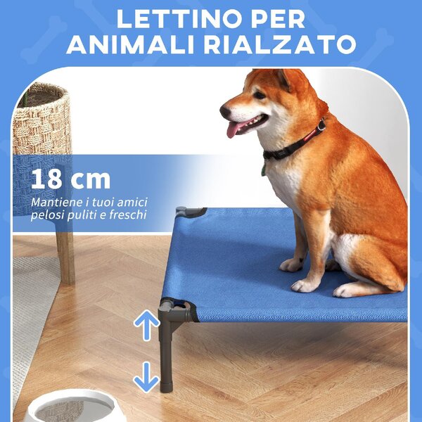 AllMyPets Cuccia Lettino per Cani Rialzato Pieghevole per Interno ed Esterno in Metallo e Tessuto Oxford 76x61x18 cm colore Blu - U476065