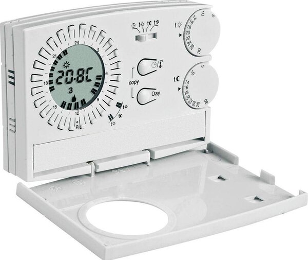PERRY Cronotermostato settimanale / giornaliero Termostato riscaldamento Ambiente Analogico a Batterie colore Bianco - CR 209/S