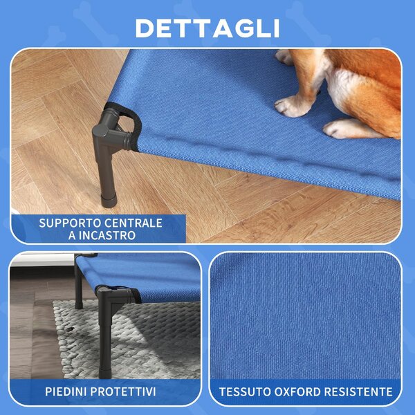 AllMyPets Cuccia Lettino per Cani Rialzato Pieghevole per Interno ed Esterno in Metallo e Tessuto Oxford 76x61x18 cm colore Blu - U476065
