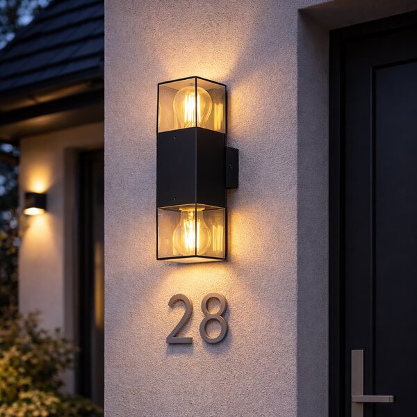 Lampada da parete per esterni nera con paralume fumé 2 luci IP44 - Denmark