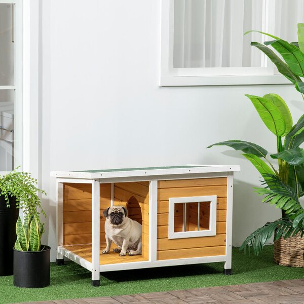 AllMyPets Cuccia per Cani da Esterno in Legno di Abete con Veranda Coperta e Tetto Inclinabile 85.5x62x60 cm Multicolore - R386OG