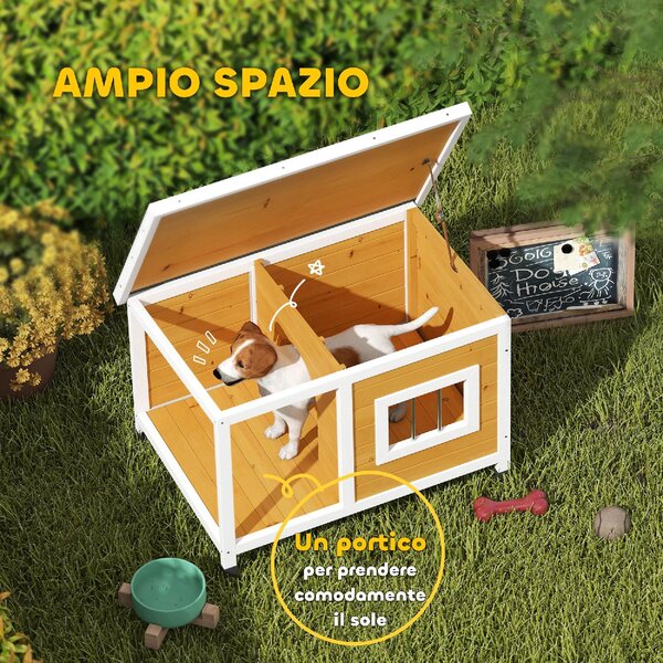 AllMyPets Cuccia per Cani da Esterno in Legno di Abete con Veranda Coperta e Tetto Inclinabile 85.5x62x60 cm Multicolore - R386OG