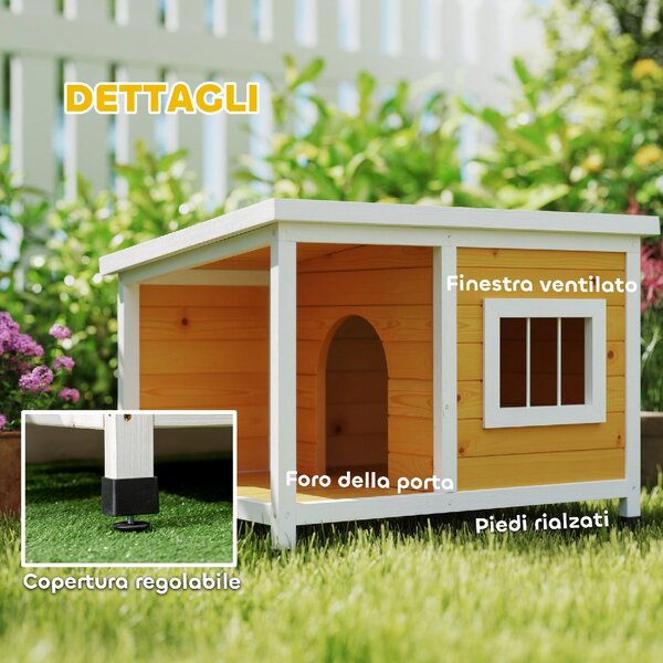 AllMyPets Cuccia per Cani da Esterno in Legno di Abete con Veranda Coperta e Tetto Inclinabile 85.5x62x60 cm Multicolore - R386OG