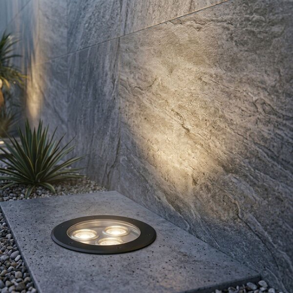 Faretto da terra moderno nero 3 luci IP65 - Tribus