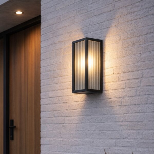 Lampada da parete per esterni nera con vetro a coste IP44 - Charlois
