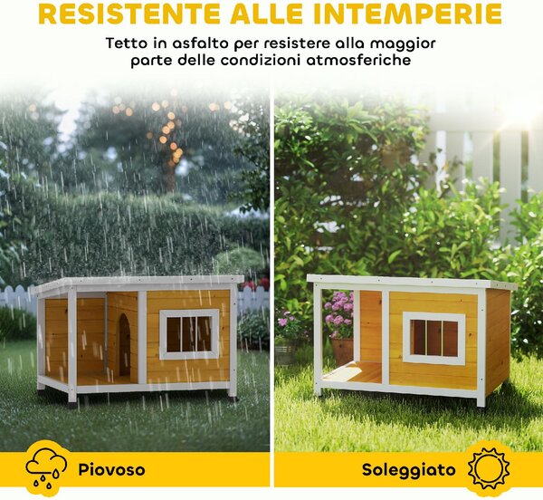 AllMyPets Cuccia per Cani da Esterno in Legno di Abete con Veranda Coperta e Tetto Inclinabile 85.5x62x60 cm Multicolore - R386OG