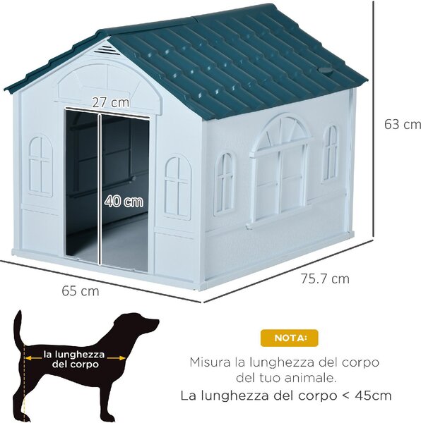 AllMyPets Cuccia per Cani da Esterno Taglia Medio Piccola e max 20kg in PP Impermeabile 65x75.7x63 cm Blu - 125V00BU-D02