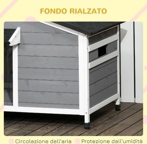 AllMyPets Cuccia per Cani da Esterno Taglia Piccola e Media cm 109x79x72 cm in Legno con Design Rialzato Tenda Protettiva e 2 Finestre
