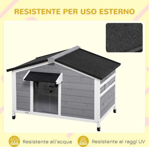 AllMyPets Cuccia per Cani da Esterno Taglia Piccola e Media cm 109x79x72 cm in Legno con Design Rialzato Tenda Protettiva e 2 Finestre