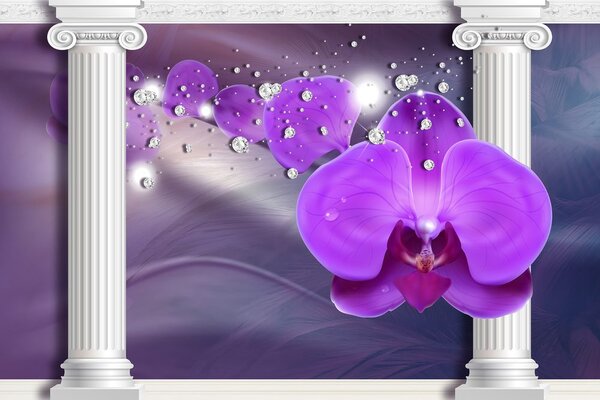 Carta da parati – Orchidea presso colonne greche