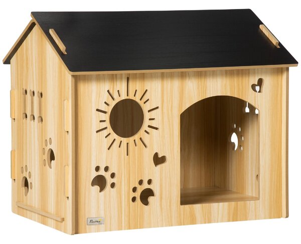 AllMyPets Cuccia per Cani da Interno con Struttura in Legno e Aperture a Forma di Zampa, Cuore e Ossa colore Rovere - L4250AK