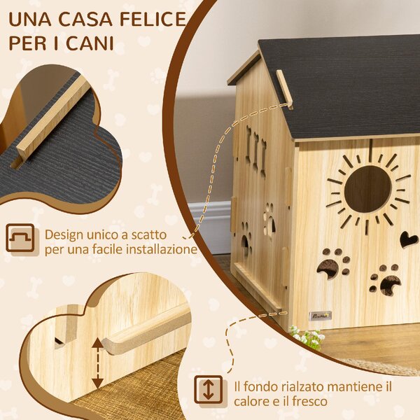 AllMyPets Cuccia per Cani da Interno con Struttura in Legno e Aperture a Forma di Zampa, Cuore e Ossa colore Rovere - L4250AK