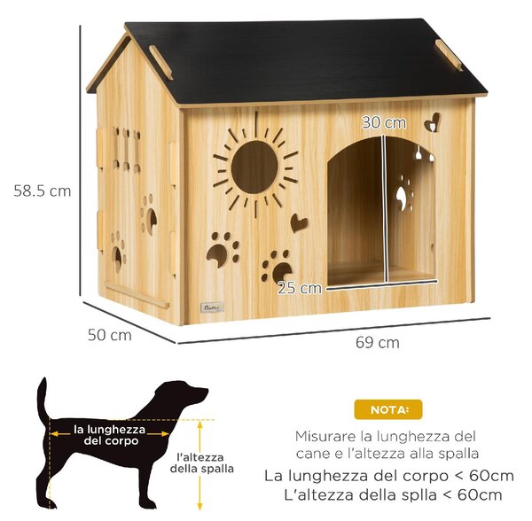 AllMyPets Cuccia per Cani da Interno con Struttura in Legno e Aperture a Forma di Zampa, Cuore e Ossa colore Rovere - L4250AK