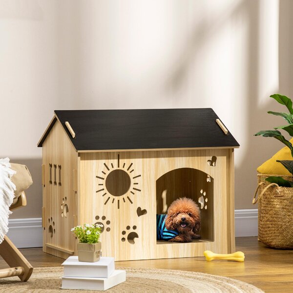 AllMyPets Cuccia per Cani da Interno con Struttura in Legno e Aperture a Forma di Zampa, Cuore e Ossa colore Rovere - L4250AK