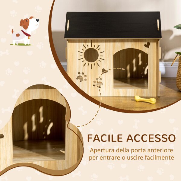 AllMyPets Cuccia per Cani da Interno con Struttura in Legno e Aperture a Forma di Zampa, Cuore e Ossa colore Rovere - L4250AK